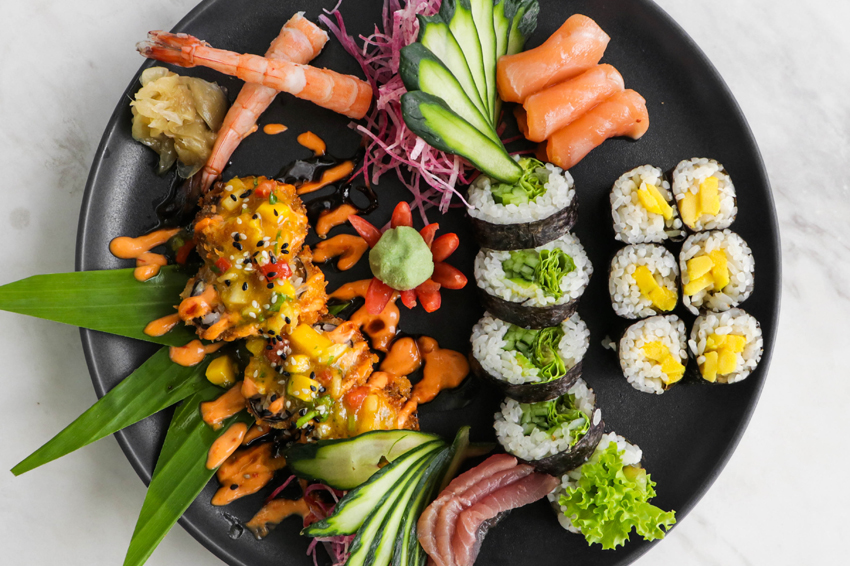 plate of sushi to pair with prosecco